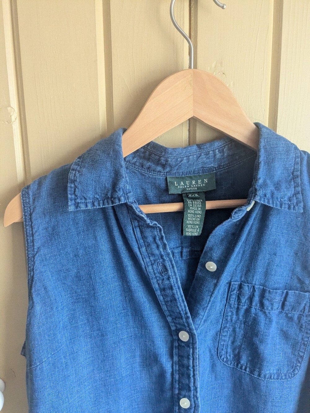 Lauren Ralph Lauren Petite Small Blue 100% Linen Button Down Tank Top